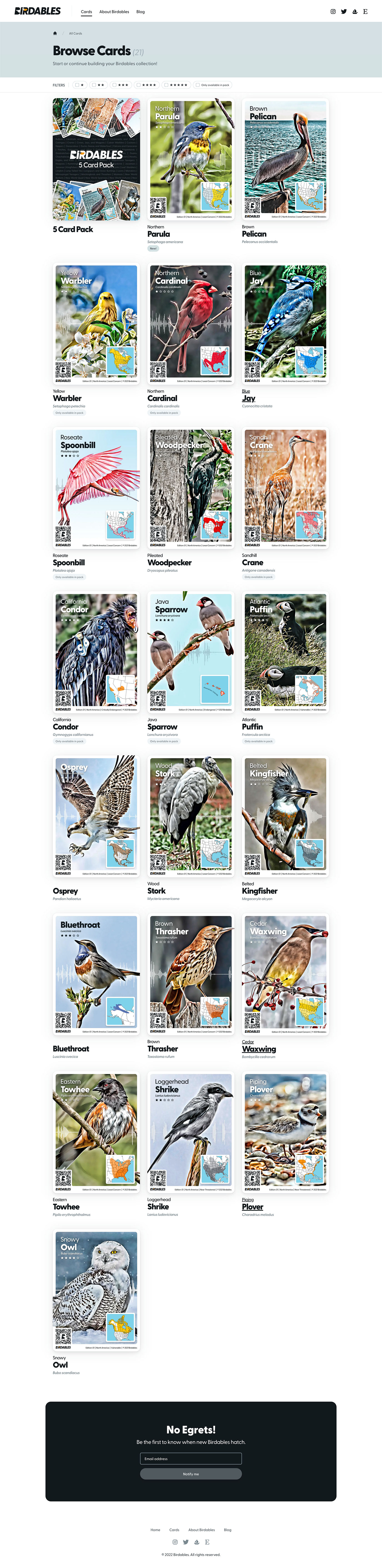 Birdables Cards Page