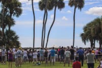 Spectators viewing a rocket launch