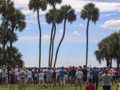 Spectators viewing a rocket launch