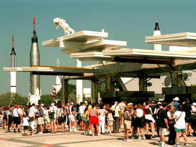 Kennedy Space Center Visitor Complex main ticket plaza throughout the mid-to-late 1990s.