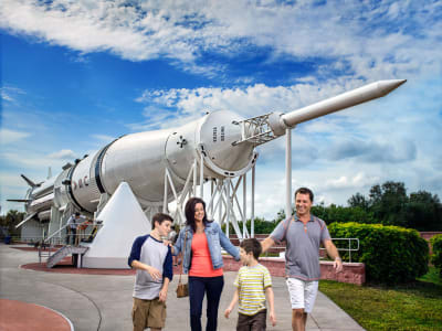 Family walking through the Rocket Garden