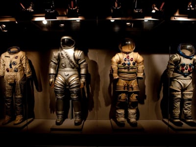 Space suits throughout the years on display