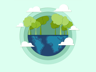 Earth Day illustration showing the earths water and trees