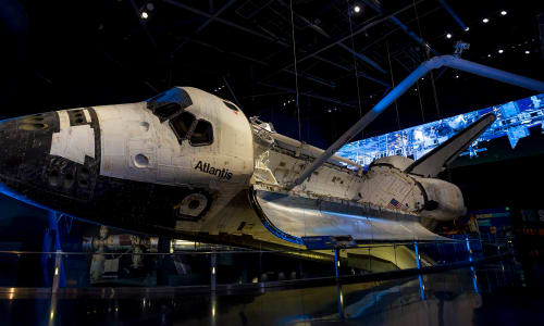Space Shuttle Atlantis orbiter inside the Space Shuttle Atlantis building, as you exit the opening experience.