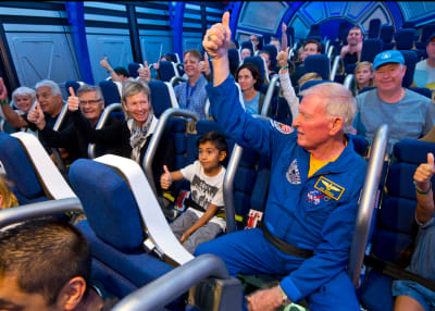 Group participating in the Fly With An Astronaut attraction.