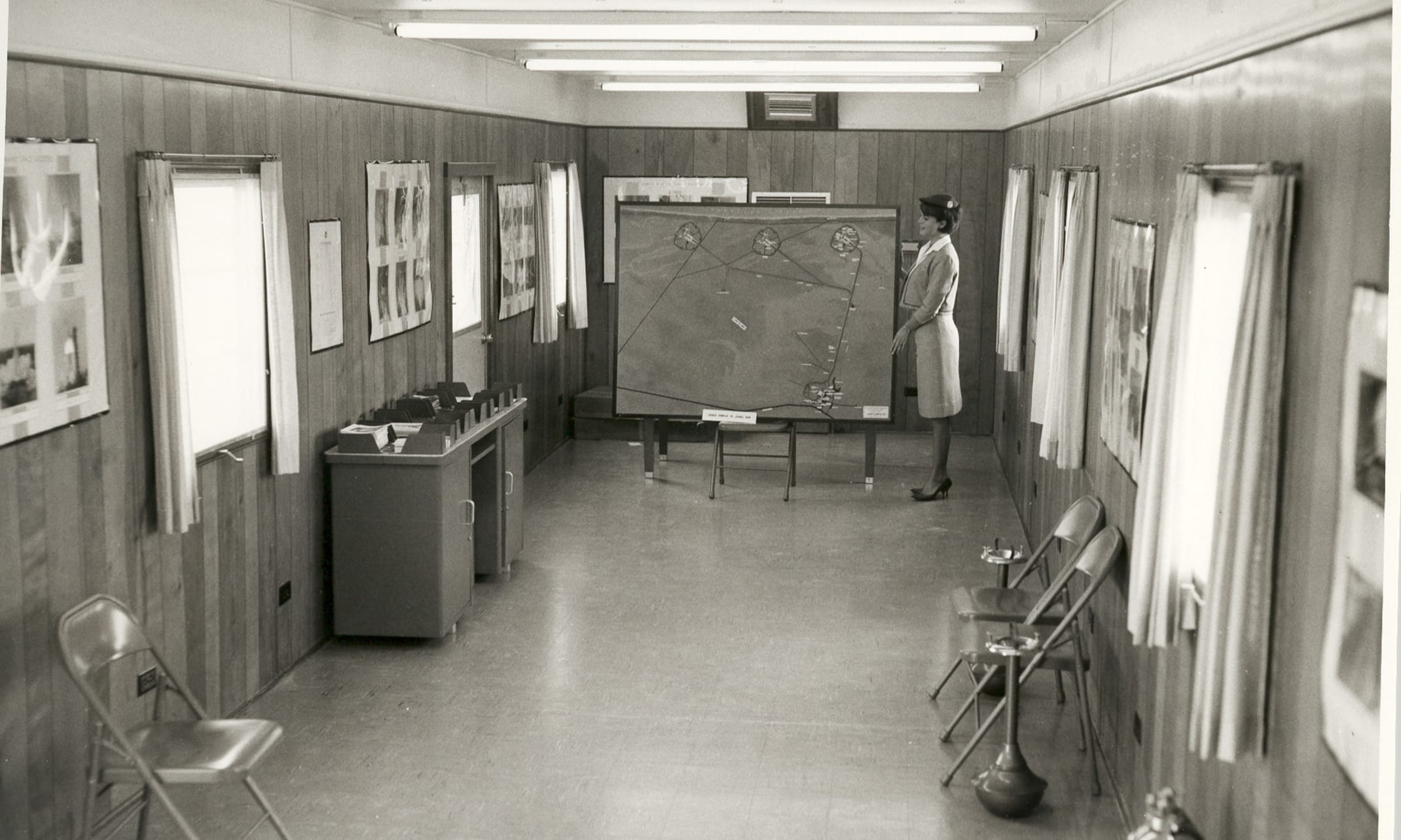 A look inside of the modest 1965 Kennedy Space Center Visitor Information Center trailer.