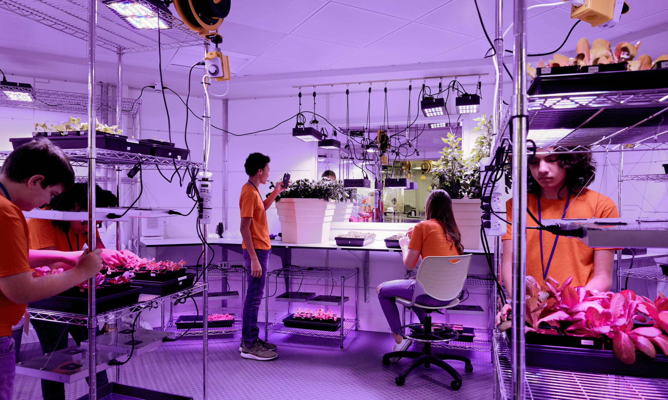 Students working in the botany lab at Kennedy Space Center