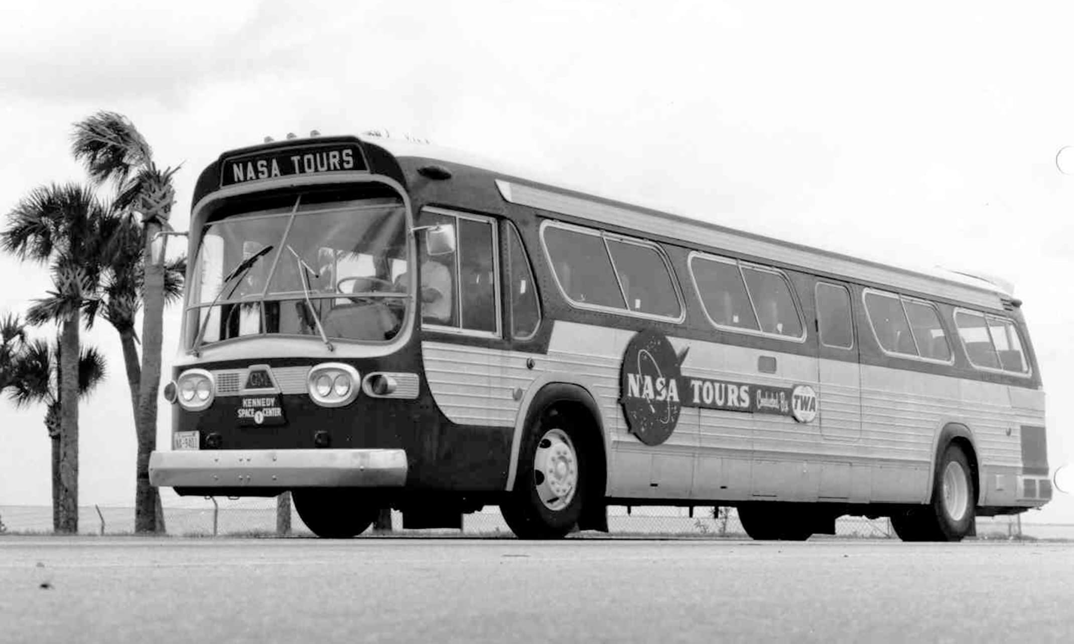 This publicity photo is part of the official NASA Kennedy Space Center archive. The chronological catalog number prefix assigned to this photo session begins with KSC-66C, where the "66" designates the year 1966. NASA and Trans World Airlines (TWA) officially commenced these guided public bus tours on July 22, 1966.
