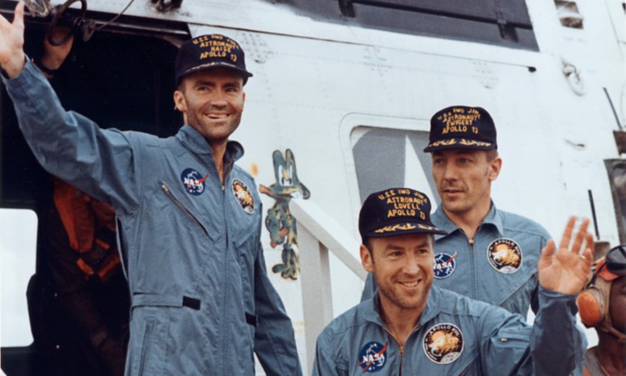 Apollo 13 crew on recovery ship