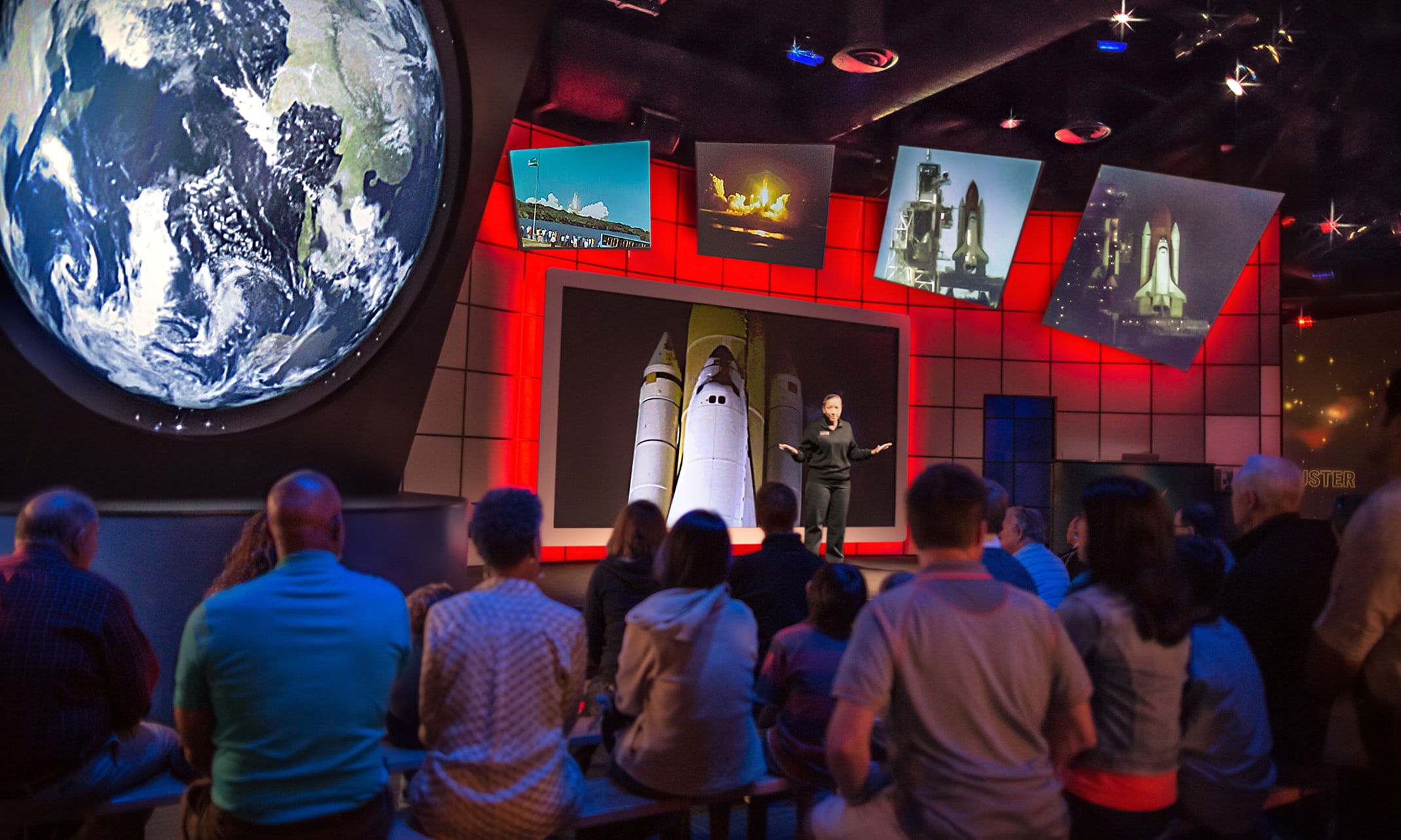 Female giving a presentation to audience members