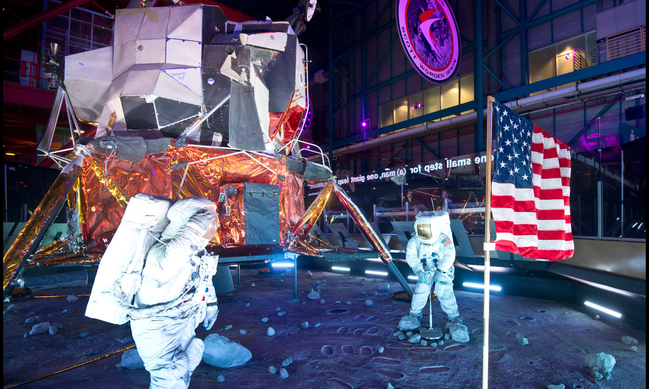 Lunar Module 9 with a life-sized scene from the Apollo 11 Moon landing display