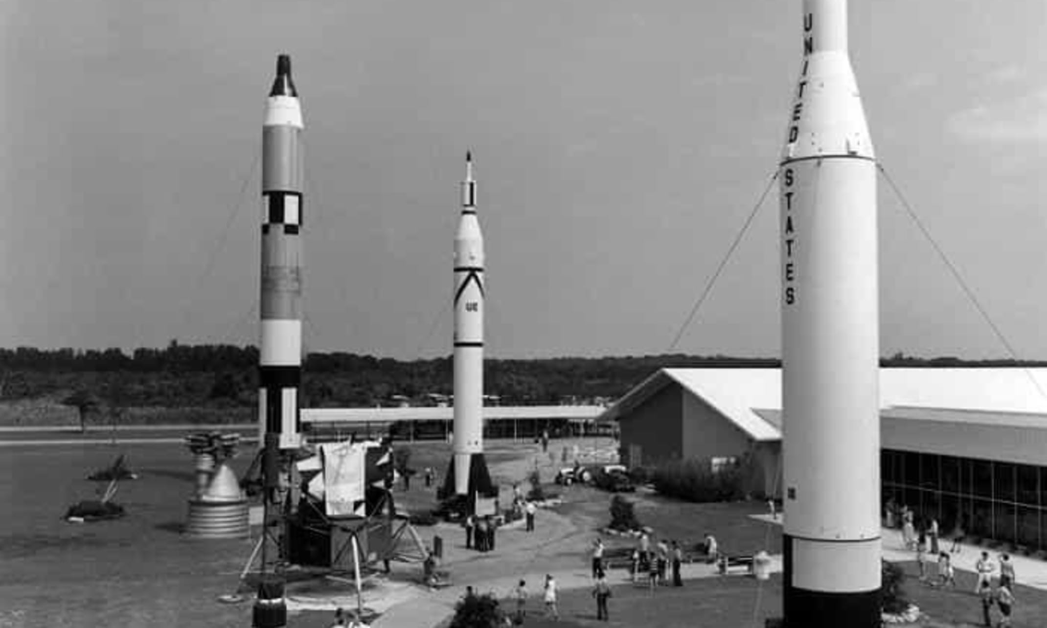 Black and white Aerial view of the visitor complex