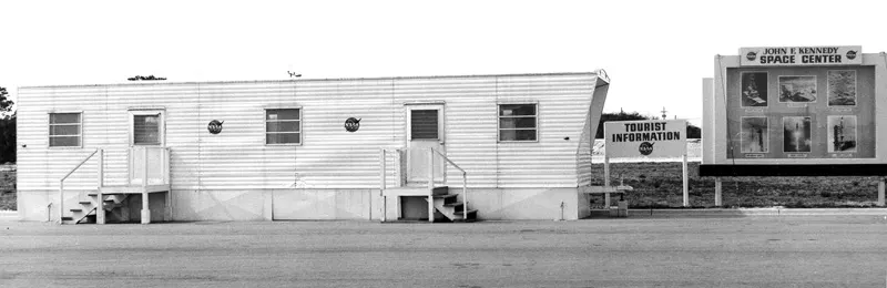 This trailer functioned as a temporary visitor center while the permanent site was built. Tourists could pull over to request area maps and view mission timelines.