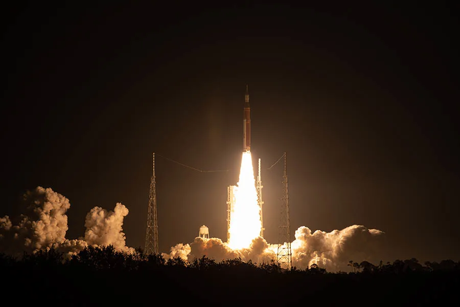 Rocket launching at night