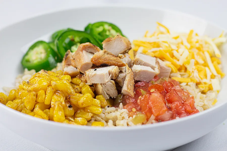 Chicken and vegetables in a bowl