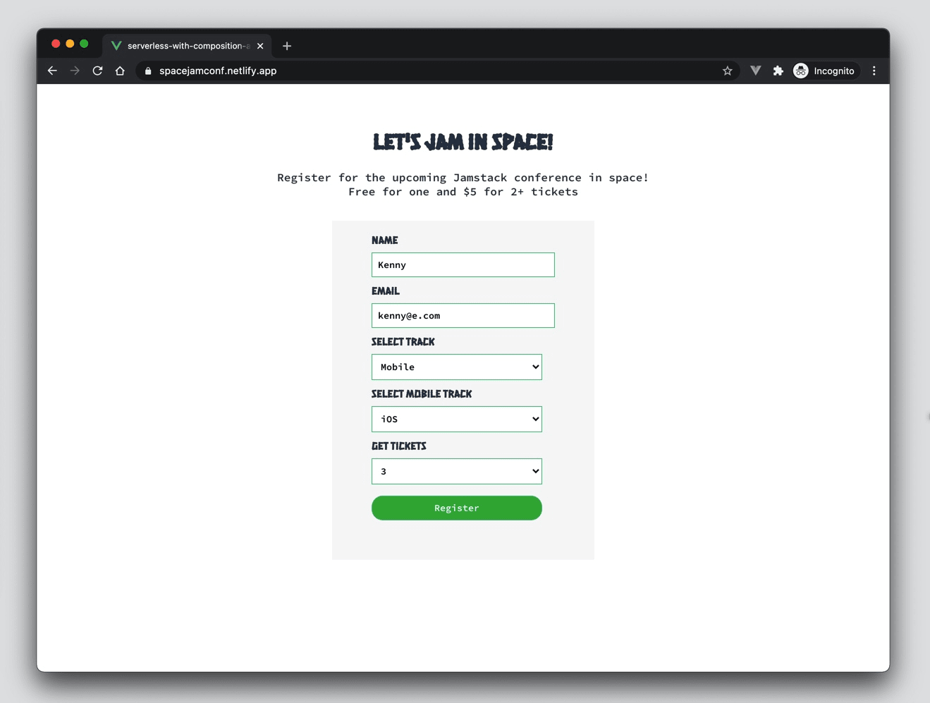 event registration form