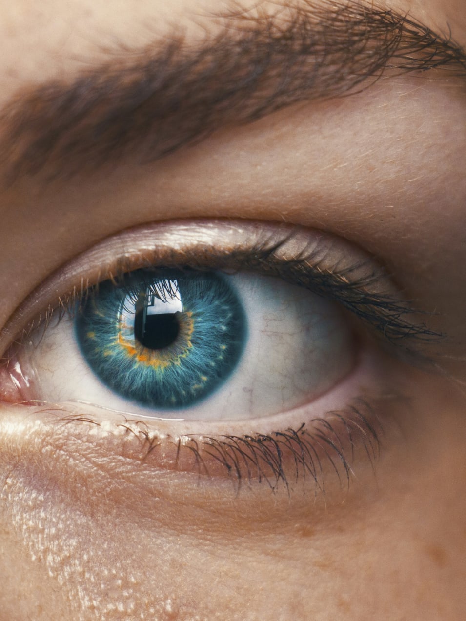 Selective focus of blue-eyed person