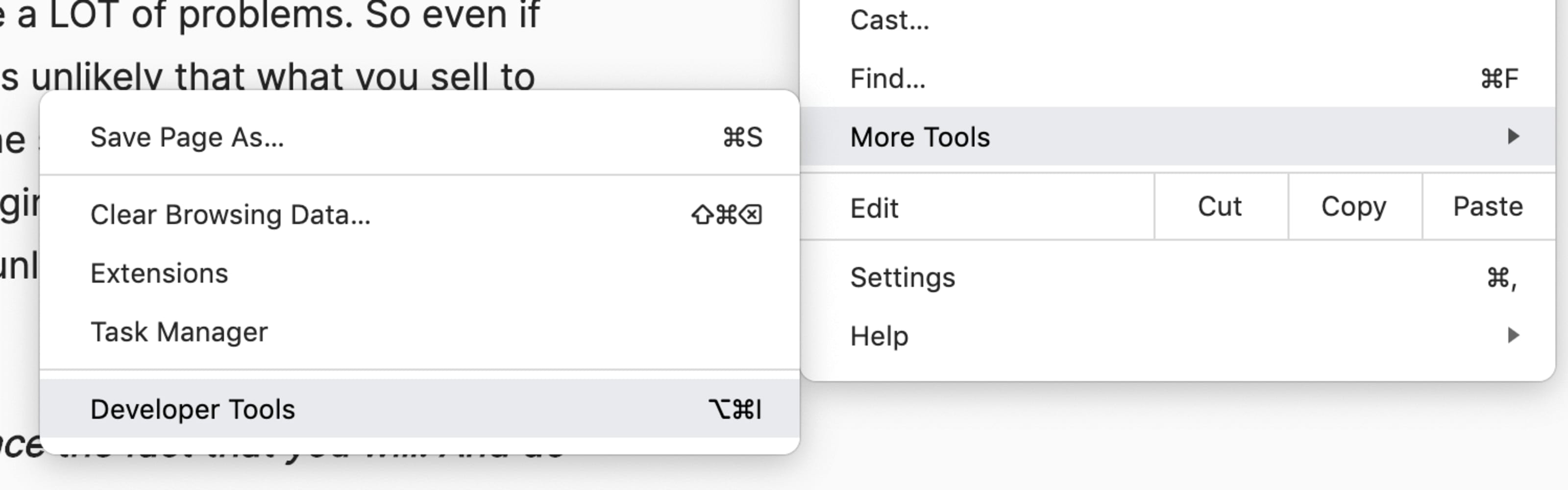 developer tools menu