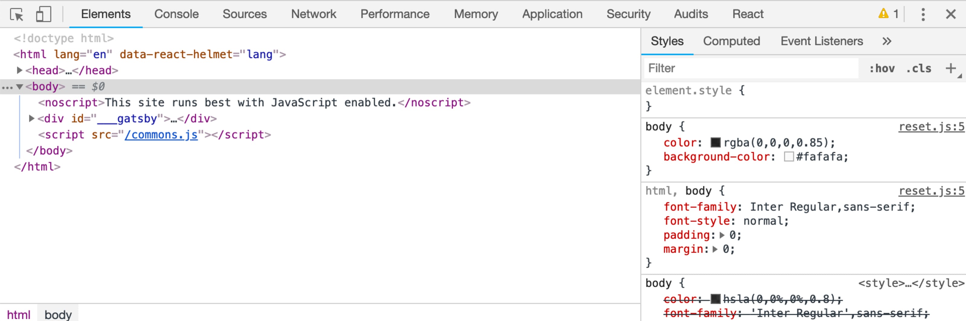 developer tools elements panel