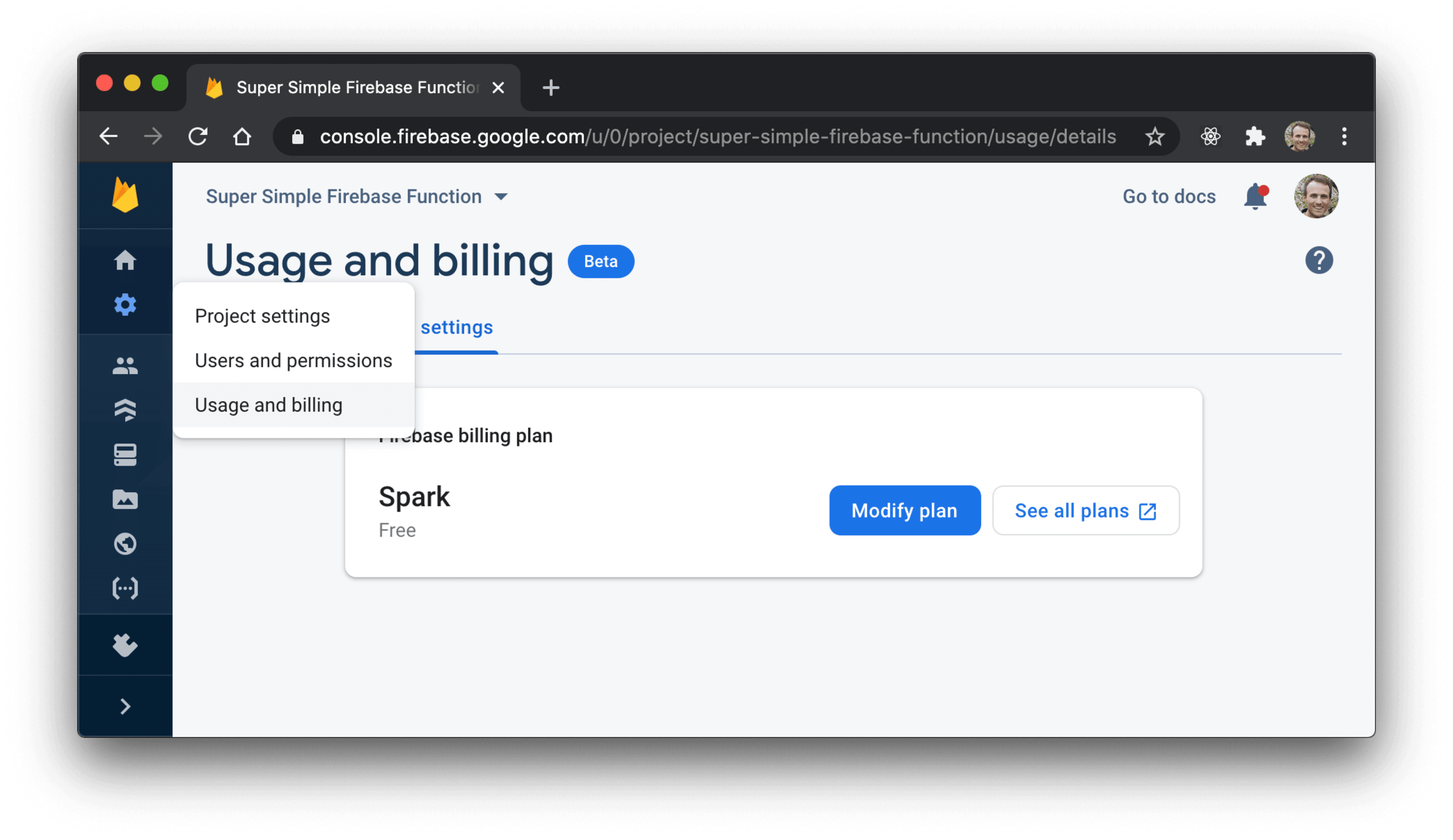 Usage and billing settings page