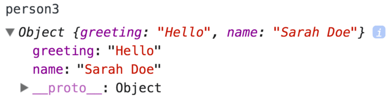 The person3 object with just greeting and name