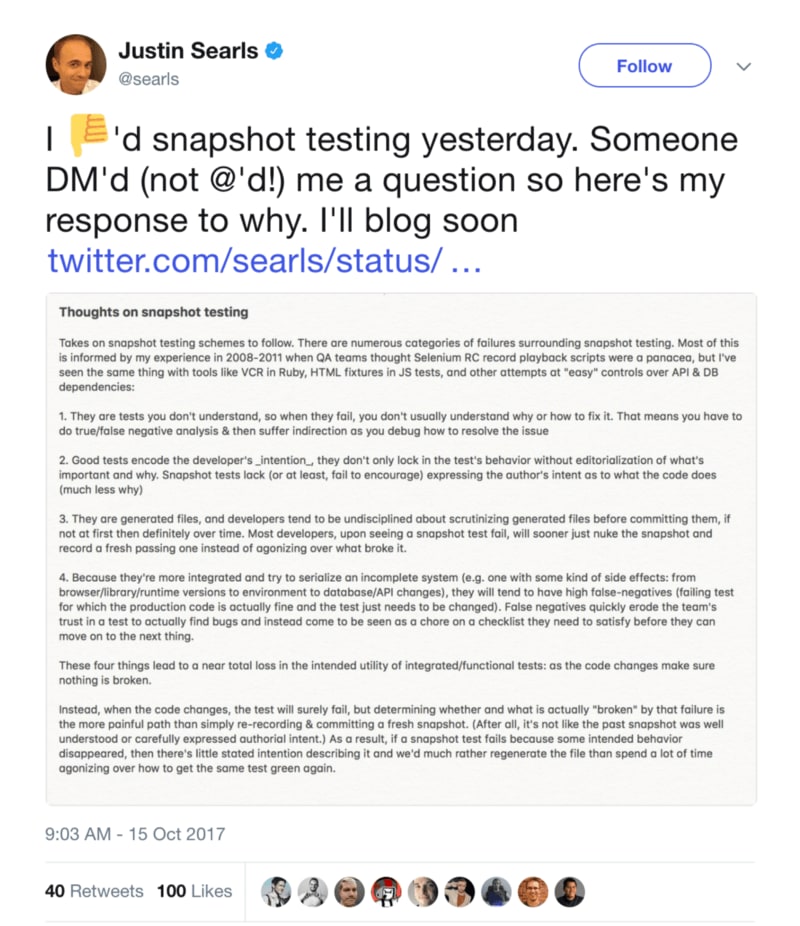 Justin Searls' tweet