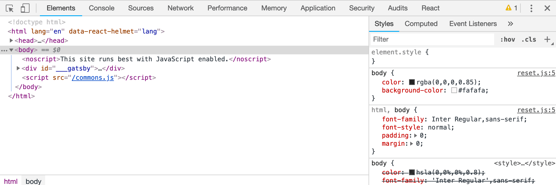 developer tools elements panel