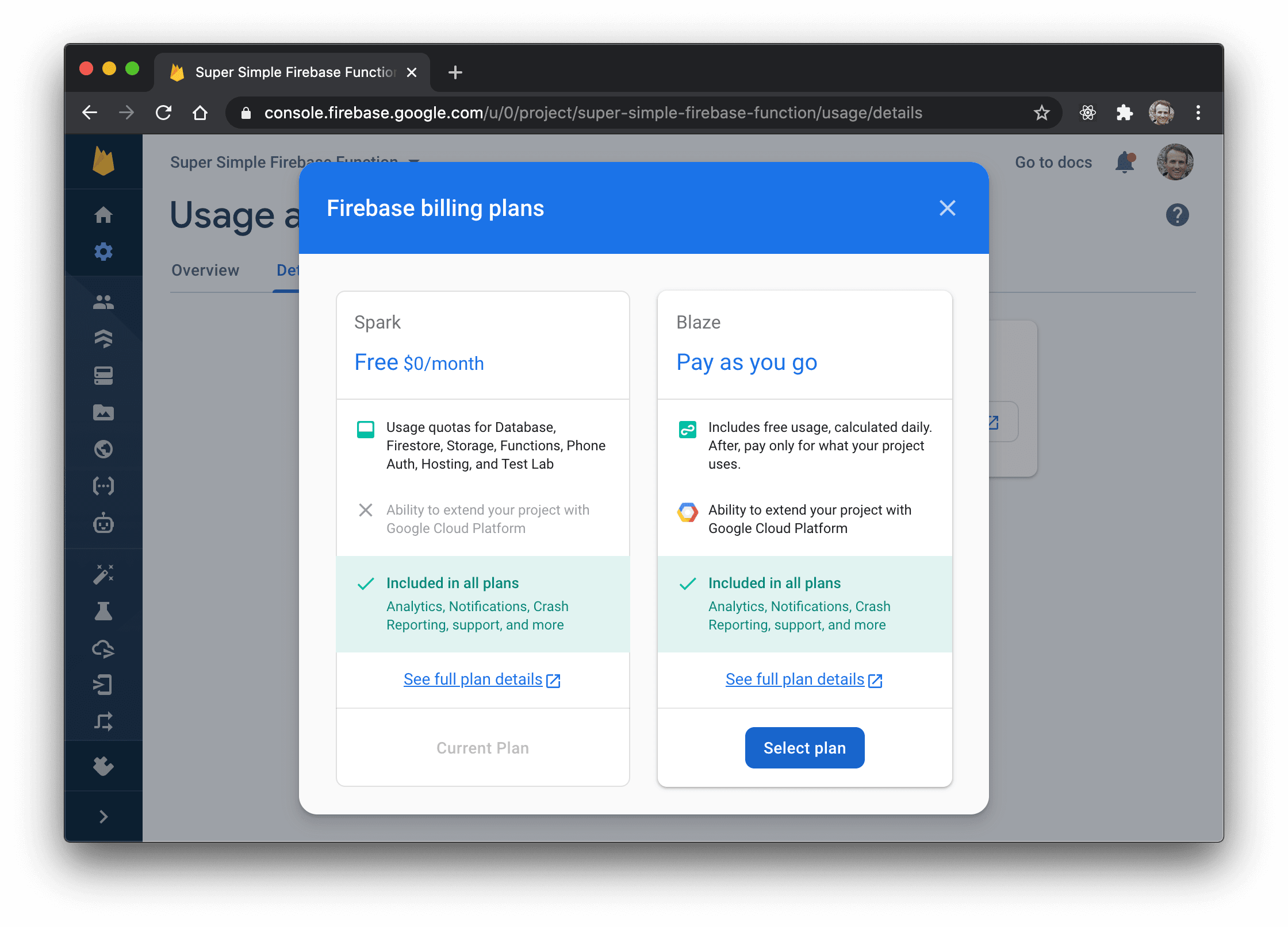 Firebase billing plans