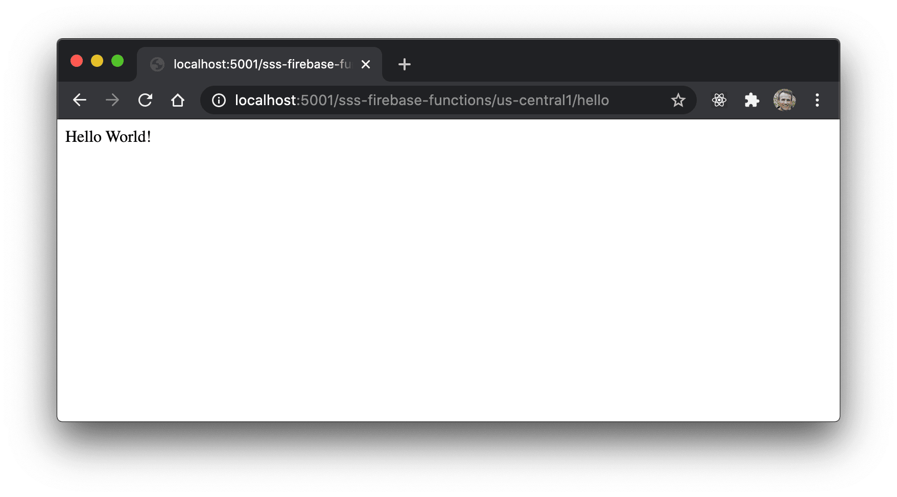 Browser saying "Hello World!"