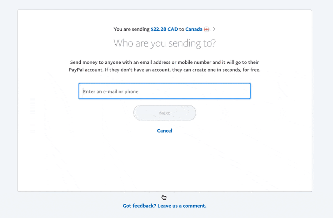 gif of a recipient selector experience on PayPal