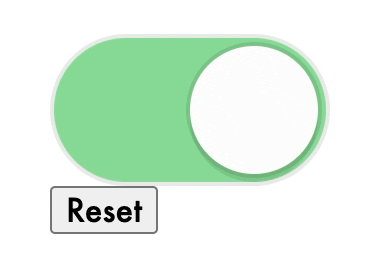 Haciendo clic en el componente toggle, luego en el botón de reiniciar (reset) no muestra animación por reiniciar