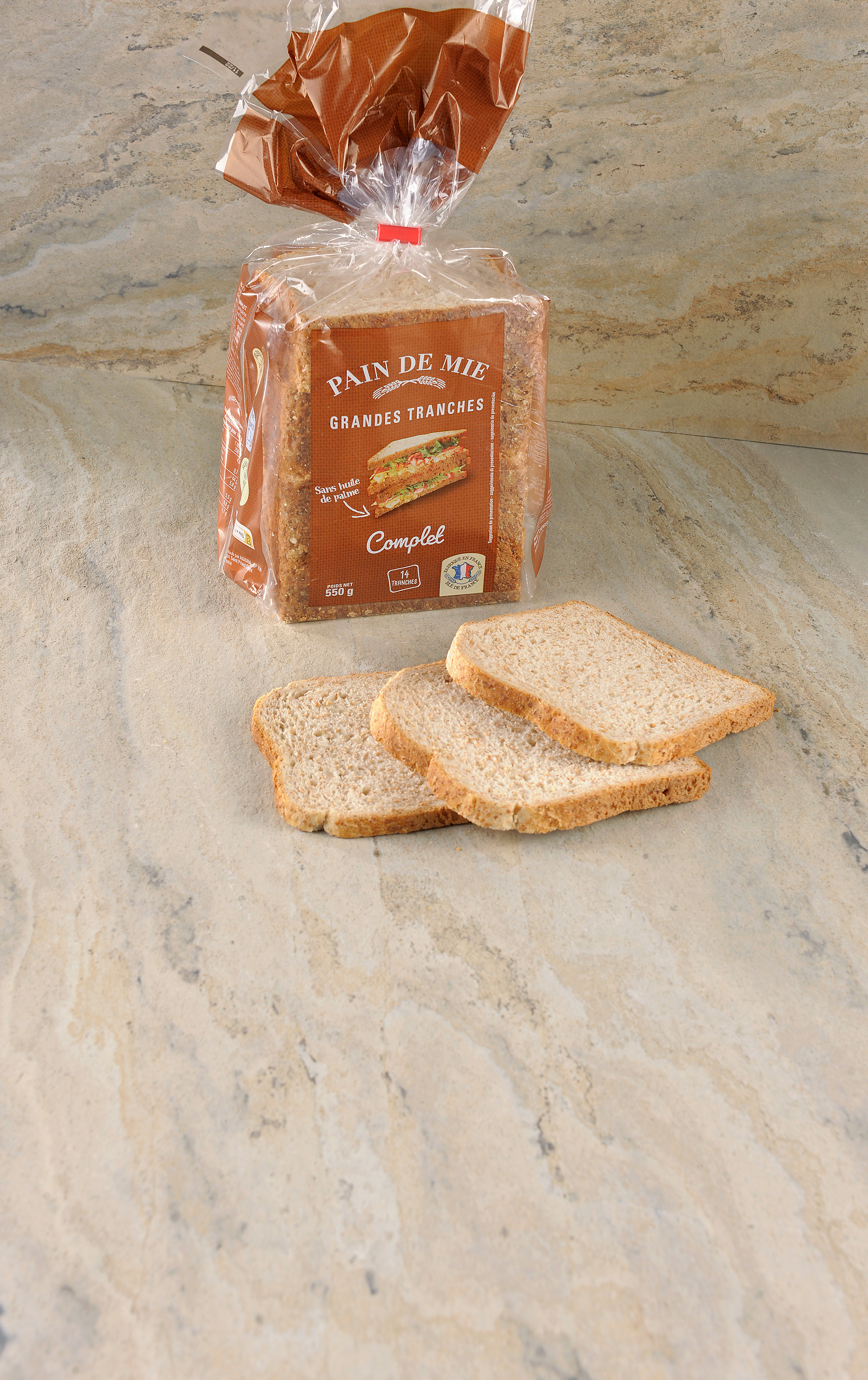 Pain de mie complet tranché 350g, Pains