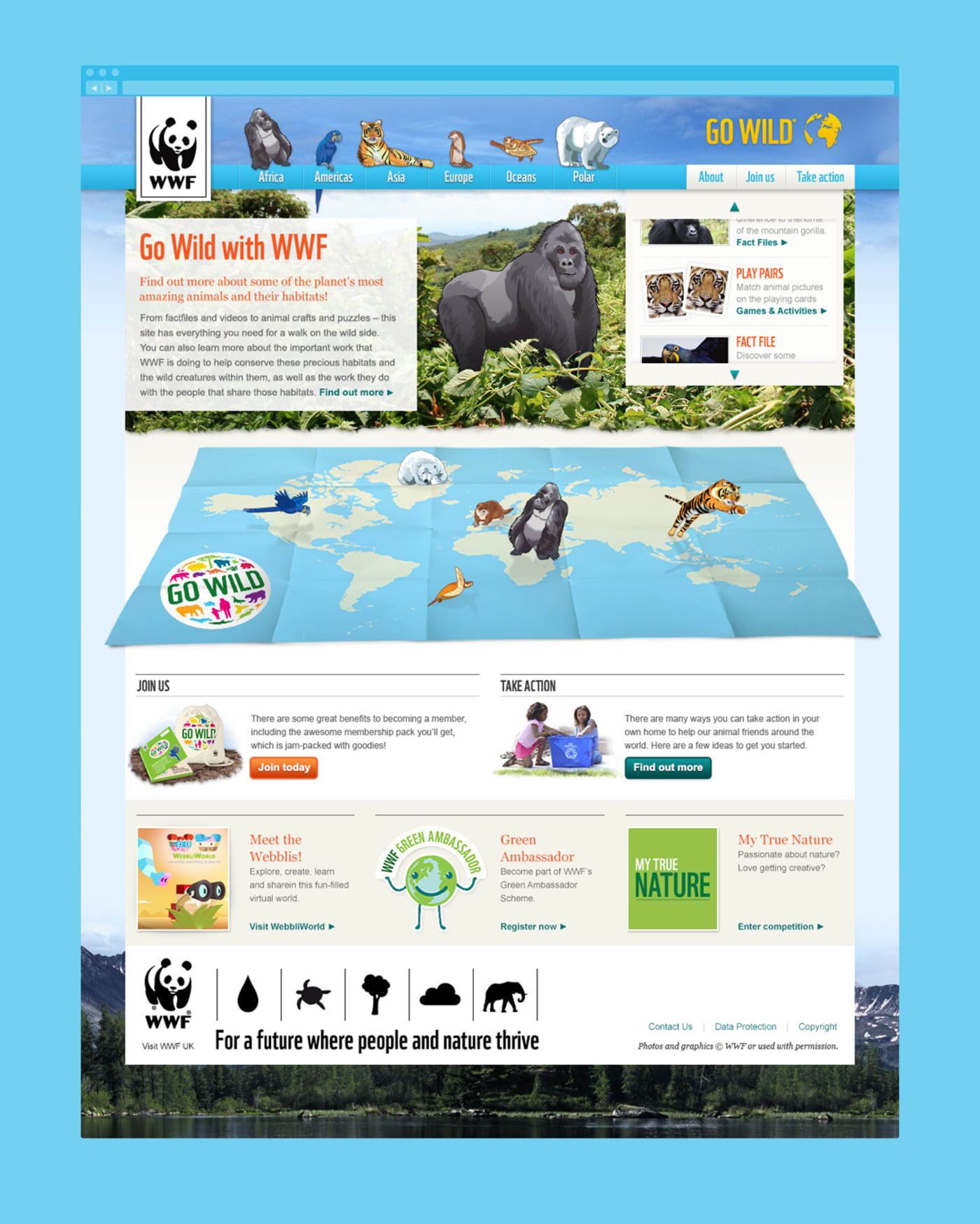 A full screenshot of the 'WWF – Go Wild' home screen.