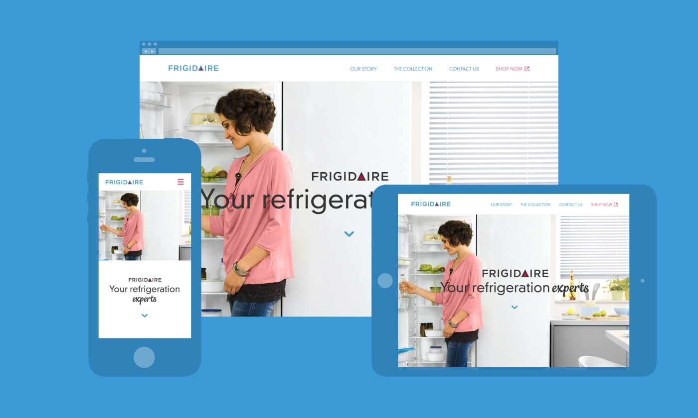 A desktop, tablet and mobile montage of a micro site for Frigidaire UK.