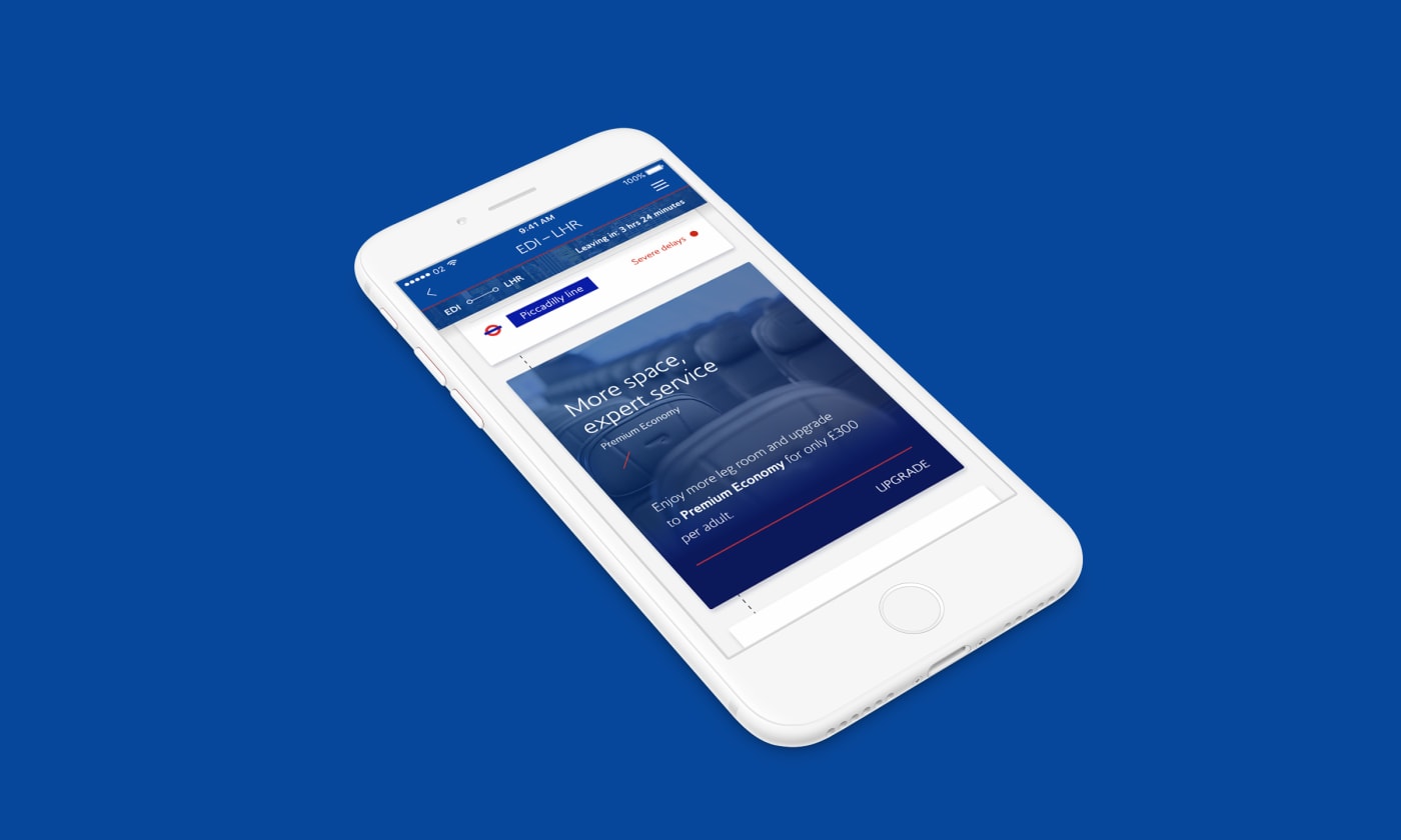 Various screenshots of the updated iOS British Airways app designs.