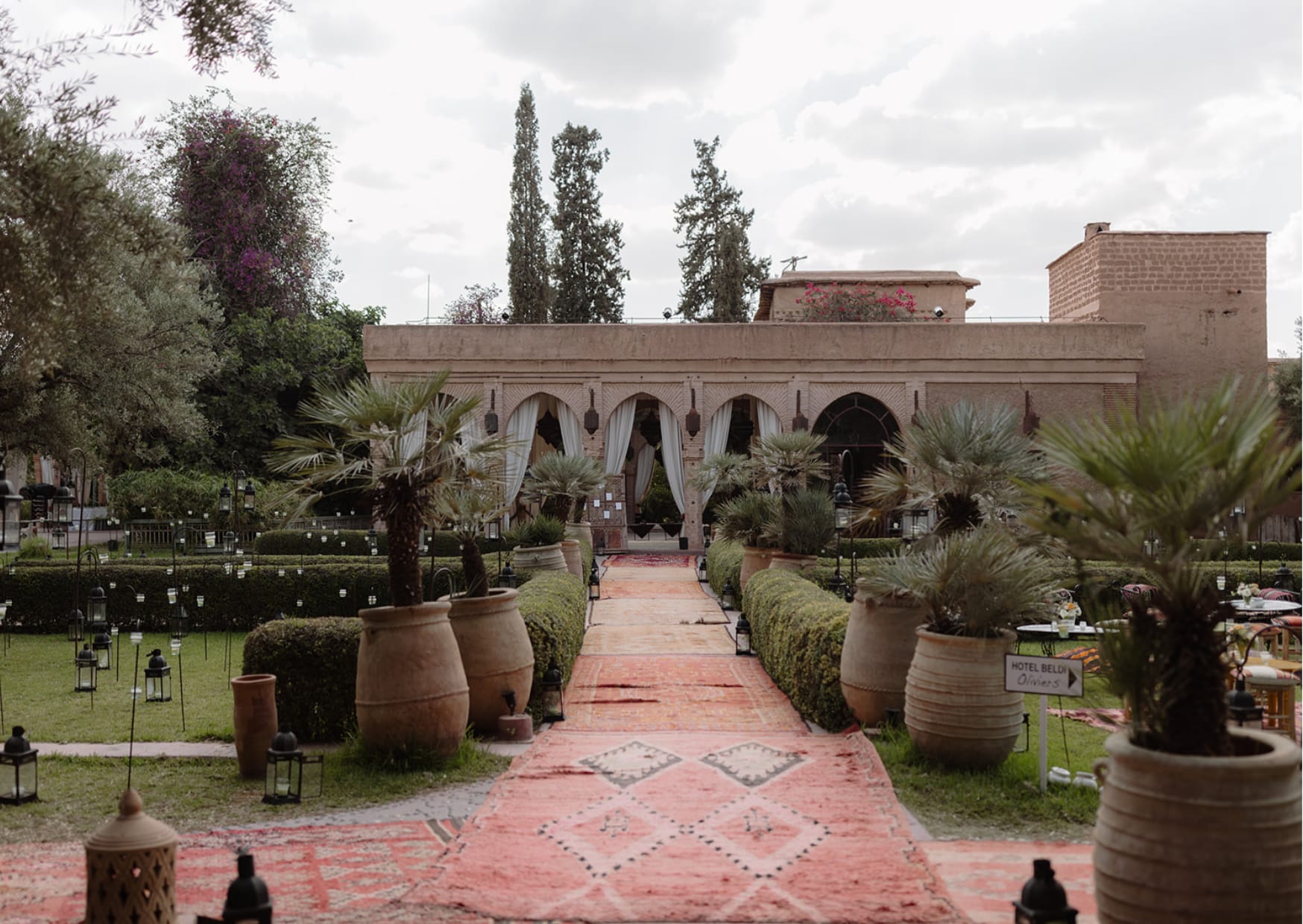 Beautiful traditional carpets in wedding venue in Marrakech