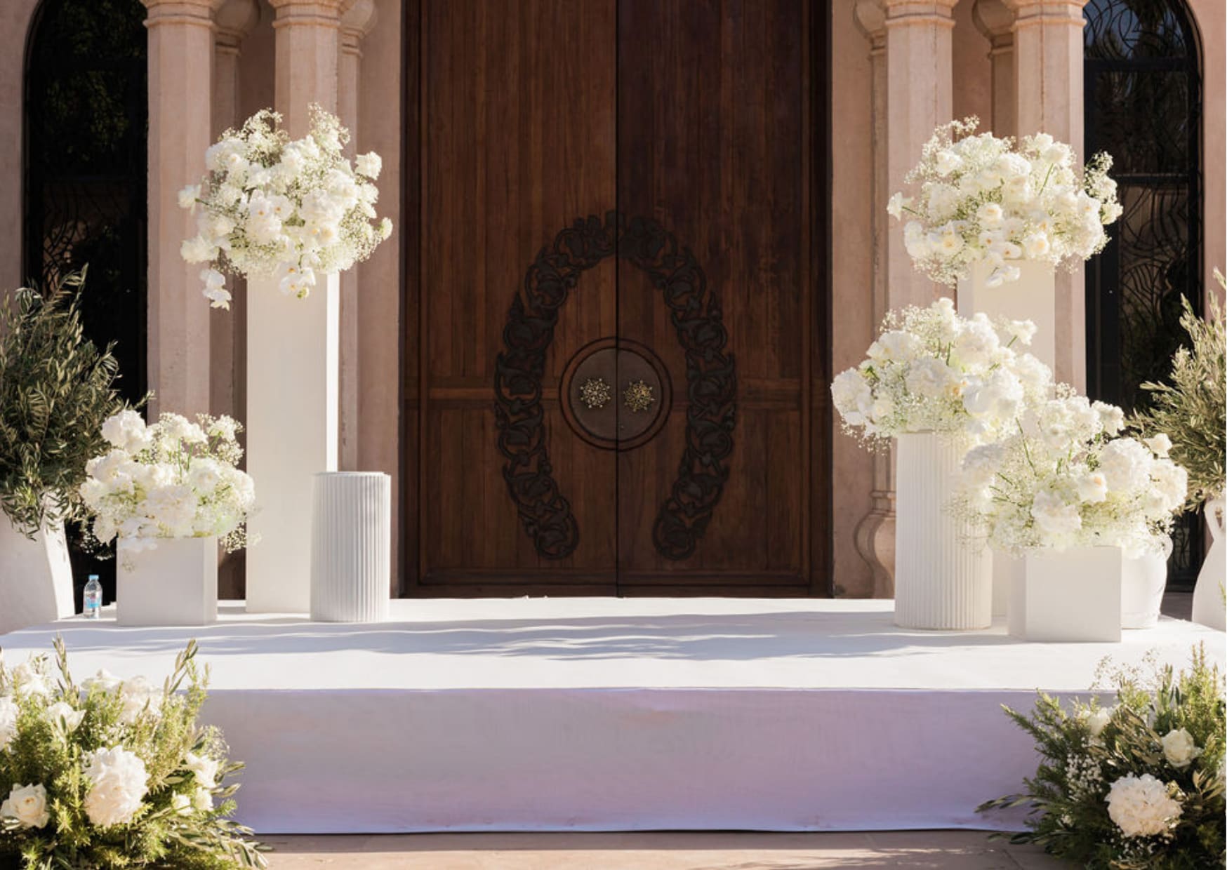 Door and scene with flowers during an event in Marrakech