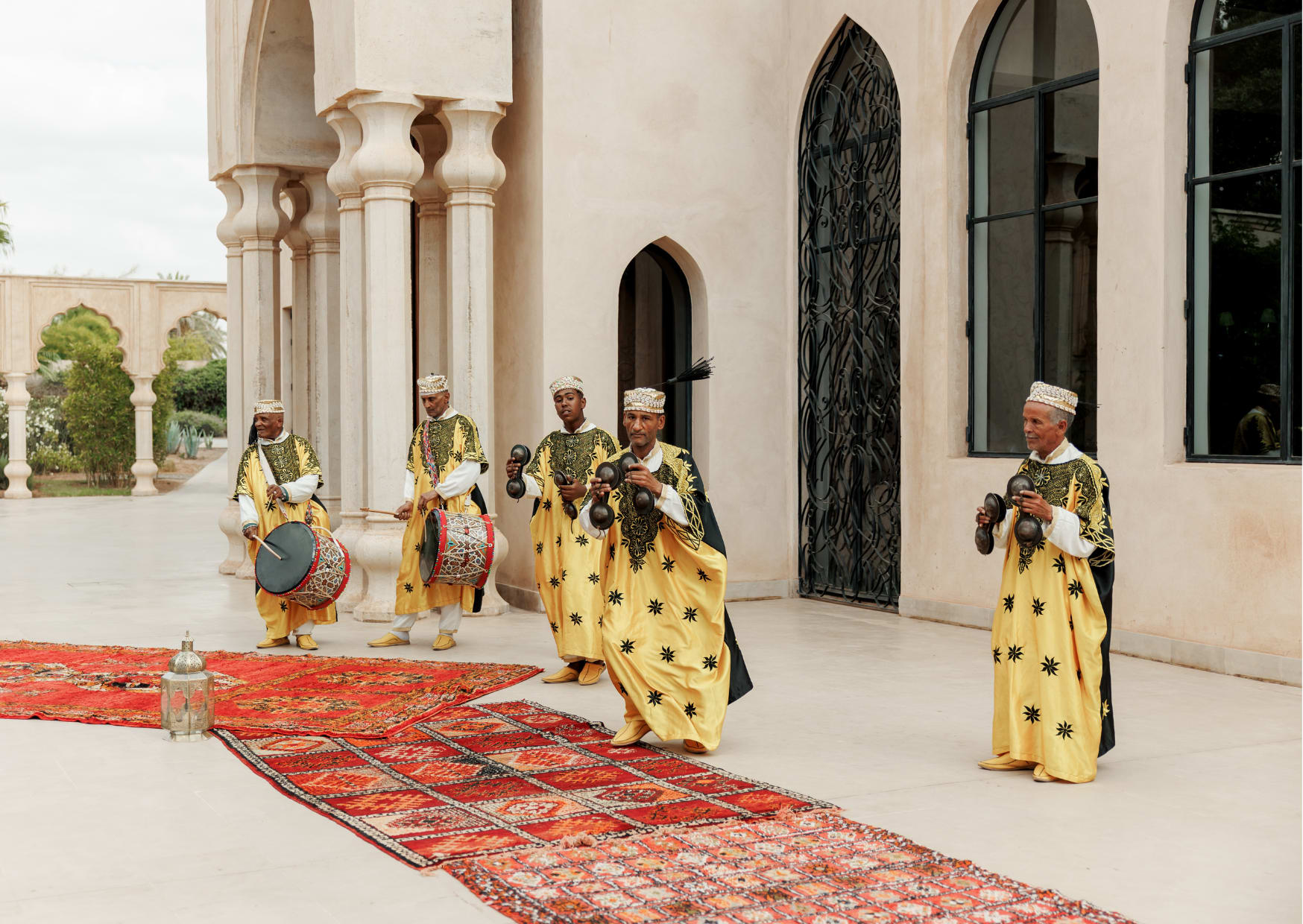 Traditional Moroccan musicians in a palace