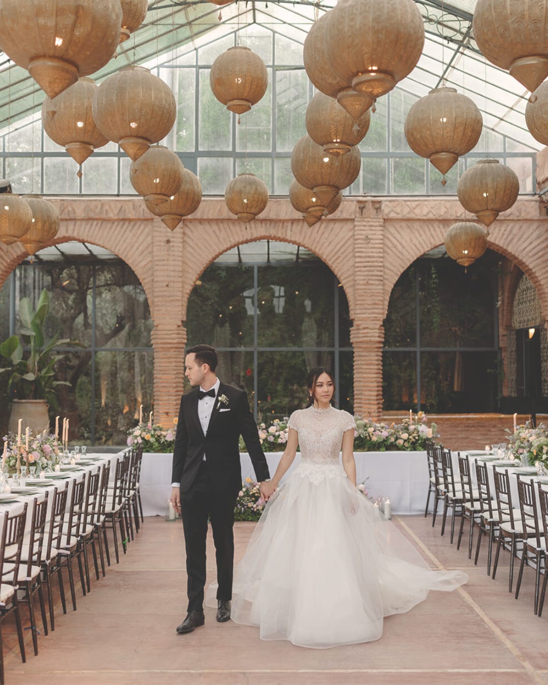 Beautiful newly weds in dinner room in Marrakech