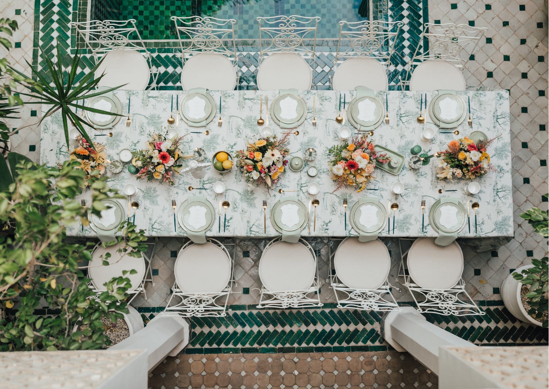 Wedding table seen from the top in a Riad in Marrakech