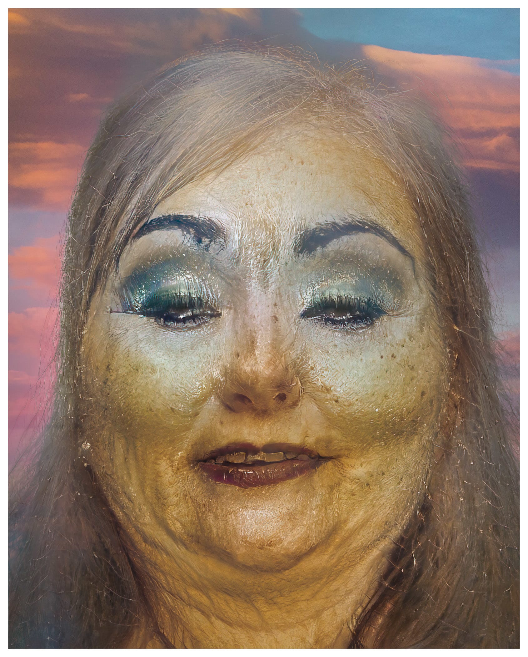 Artificial Intelligence (GAN) generated family portraits, seeded from a single self-portrait of the artist.