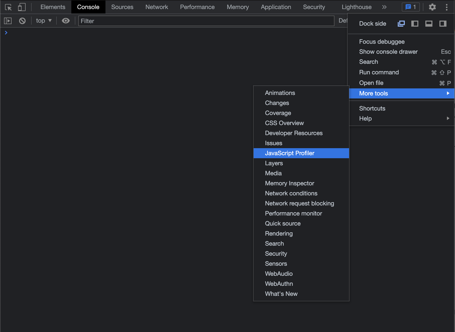 Chrome JavaScript Profiler Tab Location