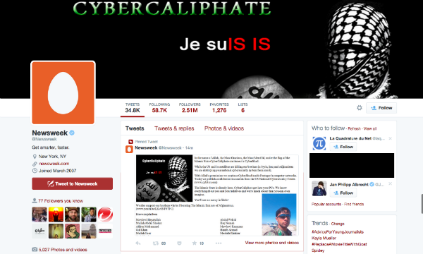 حساب توییتر هفتهنامه Newsweek پس از هک شدن توسط هکرهای حامی داعش