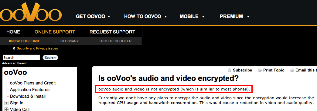 ooVoo نه صدا و نه تصویر را رمزگذاری نمیکند!