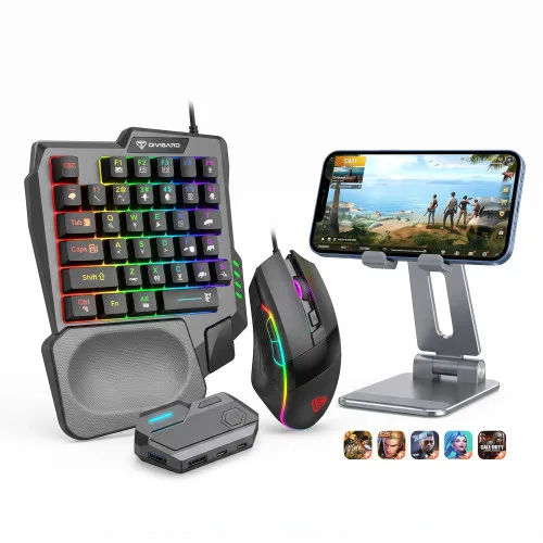 MK500 5-in-1 Mobile Game Combo Pack with RGB Keyboard and Mouse Adapter Price in BD