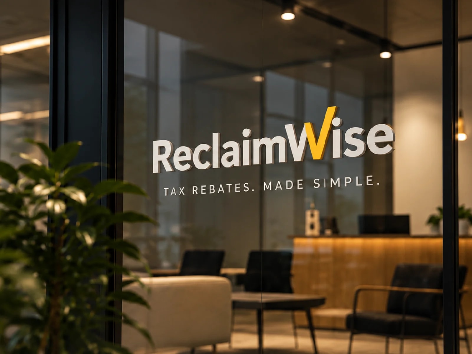 ReclaimWise dimensional corporate signage on executive glass partition