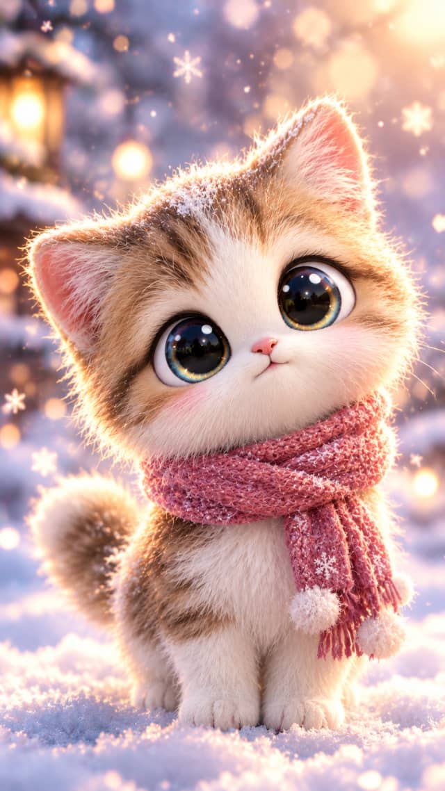 Fluffy Kitten Snowfield wallpaper