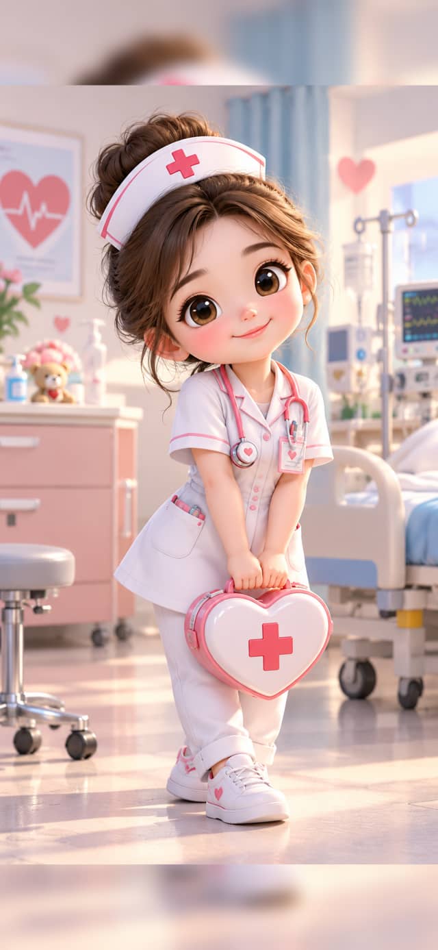 Cute 3D Nurse Girl Character - Medical Cartoon Wallpaper HD wallpaper