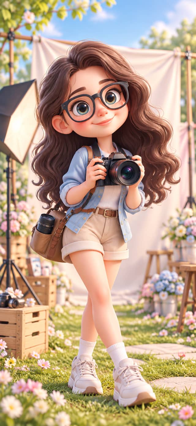 Cute 3D Photographer Girl Holding Camera - Cartoon Wallpaper HD wallpaper