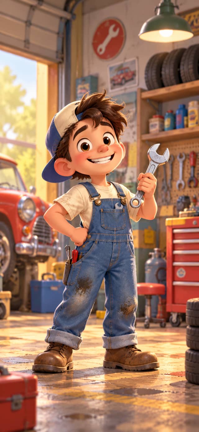Cute 3D Mechanic Boy Holding Wrench - Garage Cartoon Wallpaper HD wallpaper